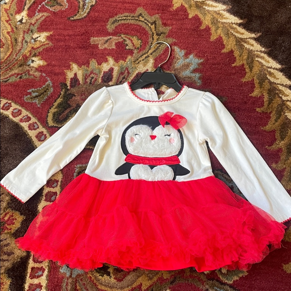 Nannette Penguin Dress with Red Tulle Skirt